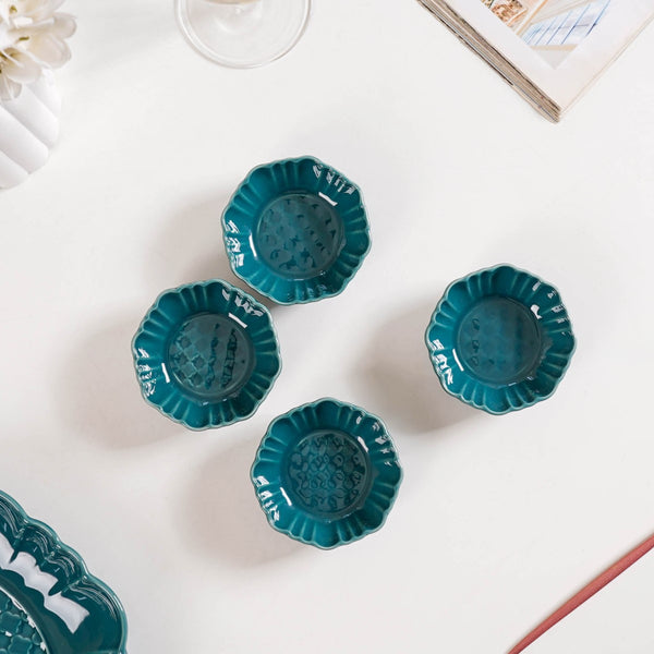 Exquisite Moroccan Scallop Rim Dip Bowls Dark Green Set Of 4 50ml