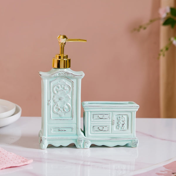 Vintage Ceramic Soap Dispenser Pastel Green