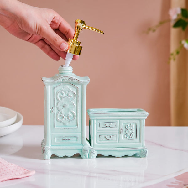 Vintage Ceramic Soap Dispenser Pastel Green
