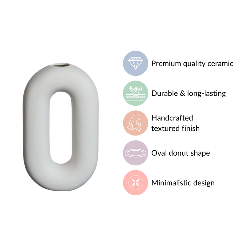 Donut Oval Ceramic Vase White- Donut Oval Vase, White Ceramic Vase, Decorative Oval Vase, White Donut Vase, Ceramic Flower Vase