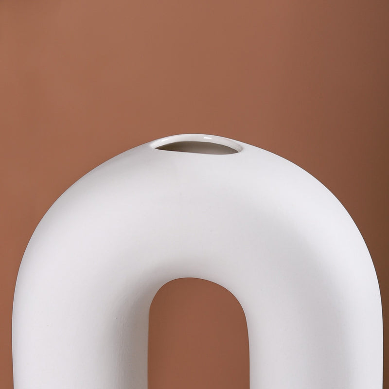 Donut Oval Ceramic Vase White- Donut Oval Vase, White Ceramic Vase, Decorative Oval Vase, White Donut Vase, Ceramic Flower Vase