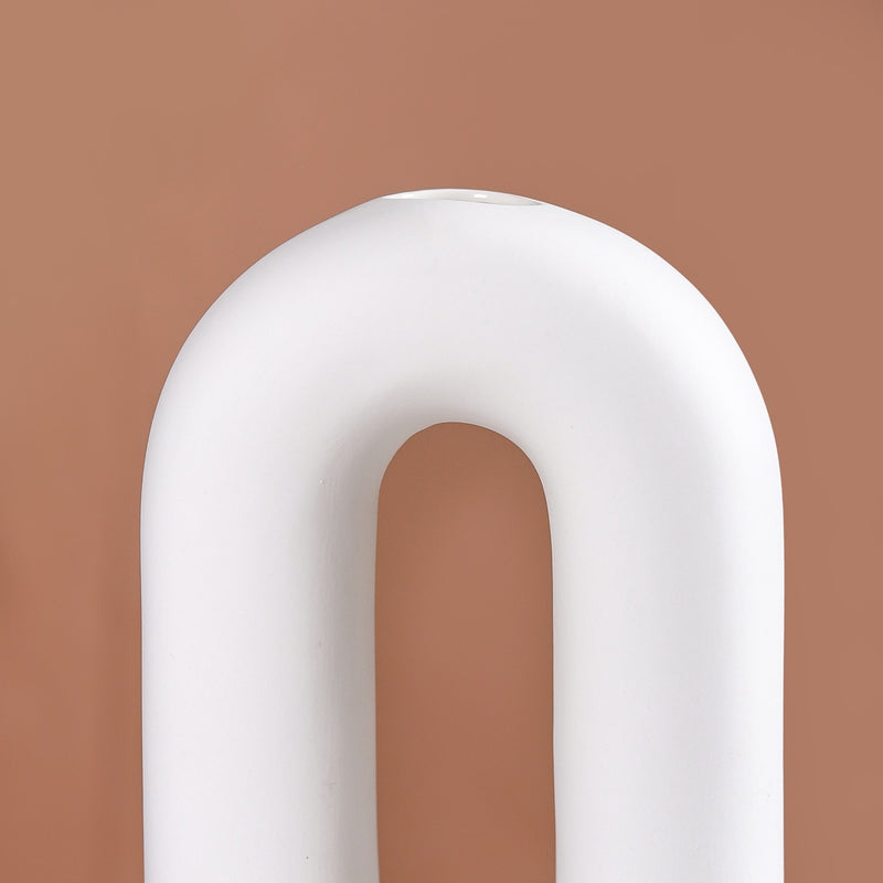 Donut Oval Ceramic Vase White- Donut Oval Vase, White Ceramic Vase, Decorative Oval Vase, White Donut Vase, Ceramic Flower Vase