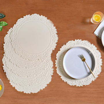 Embossed White Round Placemat Set Of 6