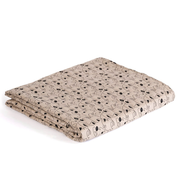 Embroidered King Size Bed Cover Beige