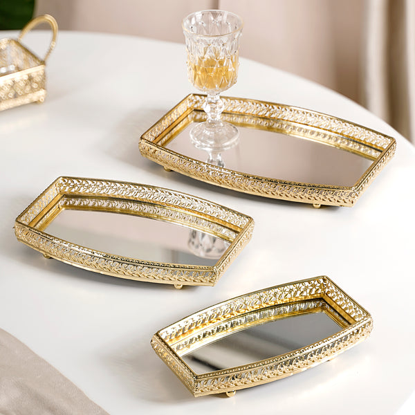 Luxury Mirror Tray Gold Set Of 3