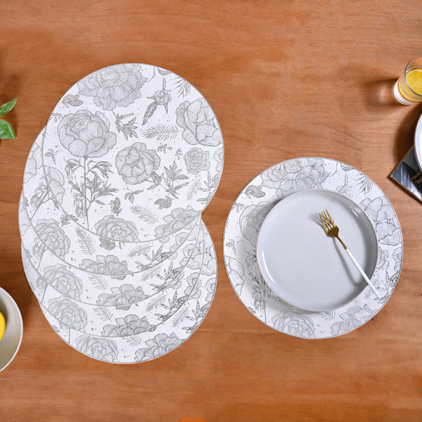 Floral Metallic Silver Table Mat Set Of 6