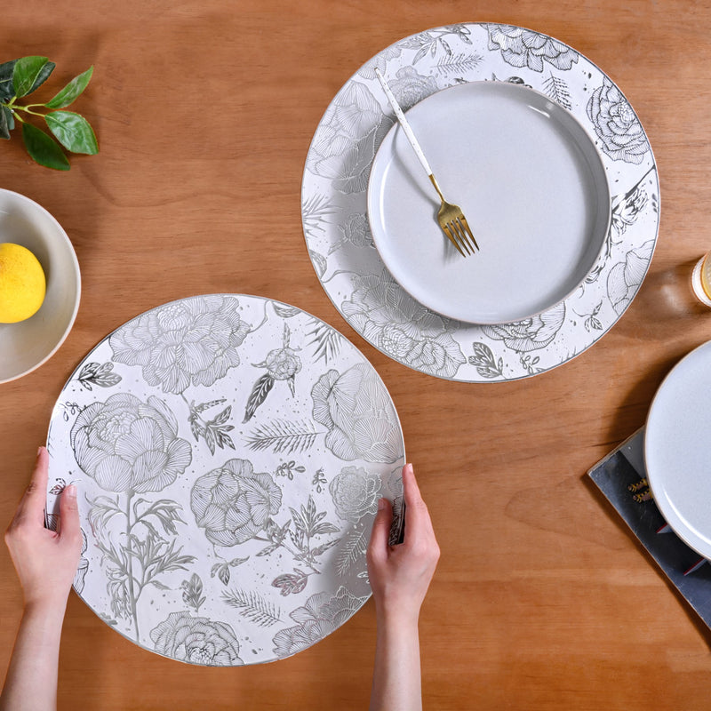 Floral Metallic Silver Table Mat Set Of 6