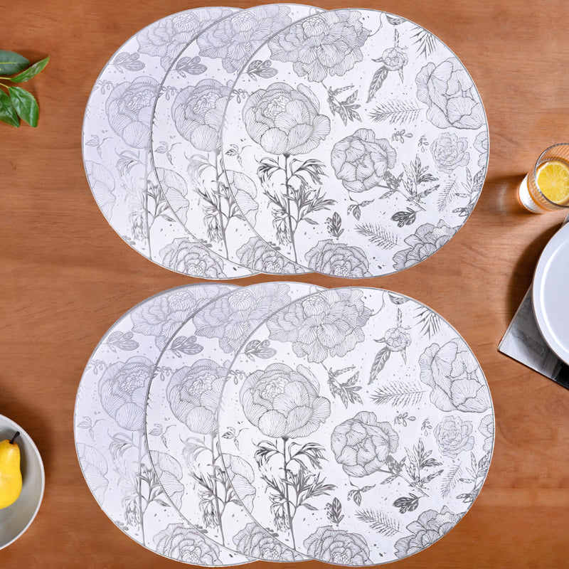 Floral Metallic Silver Table Mat Set Of 6