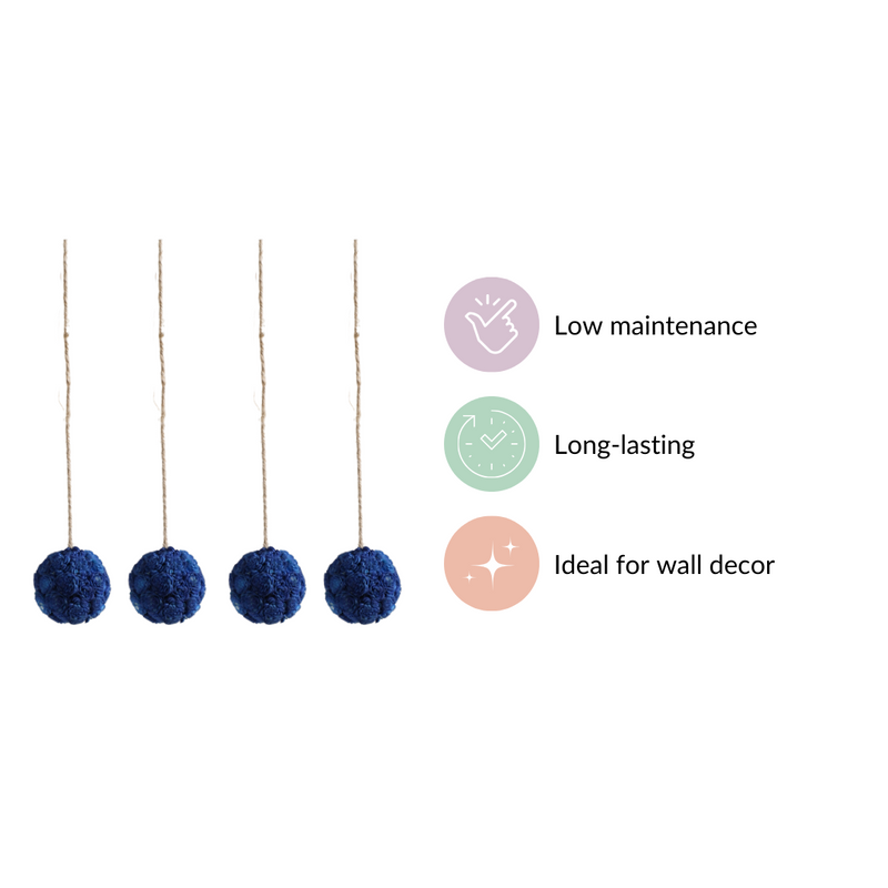 Blue Flower Ball Wall Hanging Set Of 4