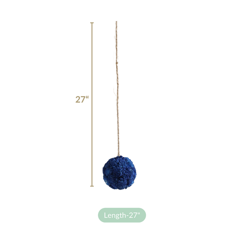 Blue Flower Ball Wall Hanging Set Of 4