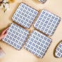 Set Of 4 Square Dinner Plates Blue Flower Design 9 Inch - Dinner plates, ceramic plates, ceramic dinner plates, square plates, dinner plate set