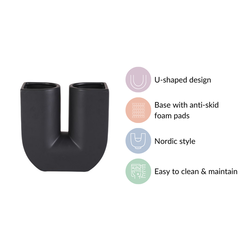 Modern U-Shaped Flower Vase Black