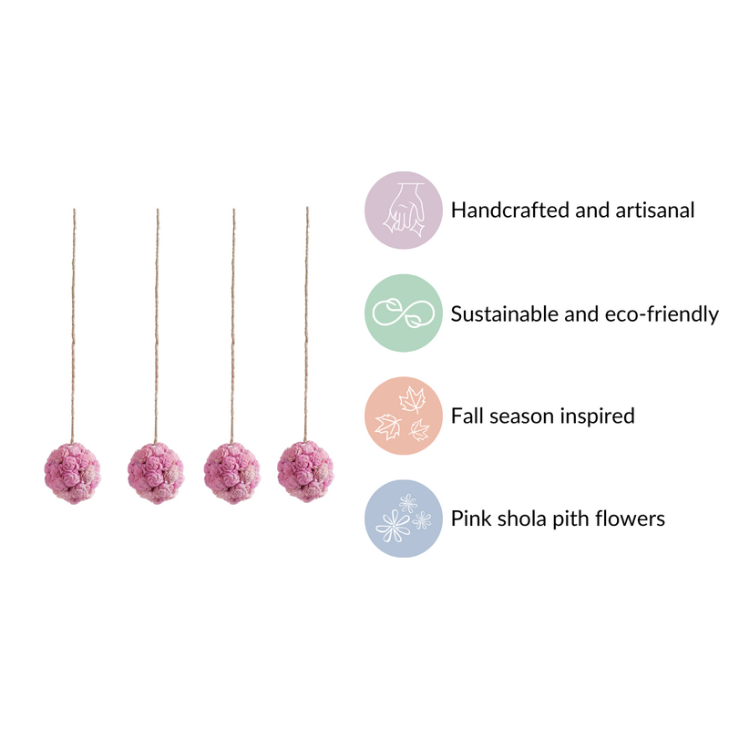 Sustainable Flower Wall Hanging Decor Set of 4 Pink