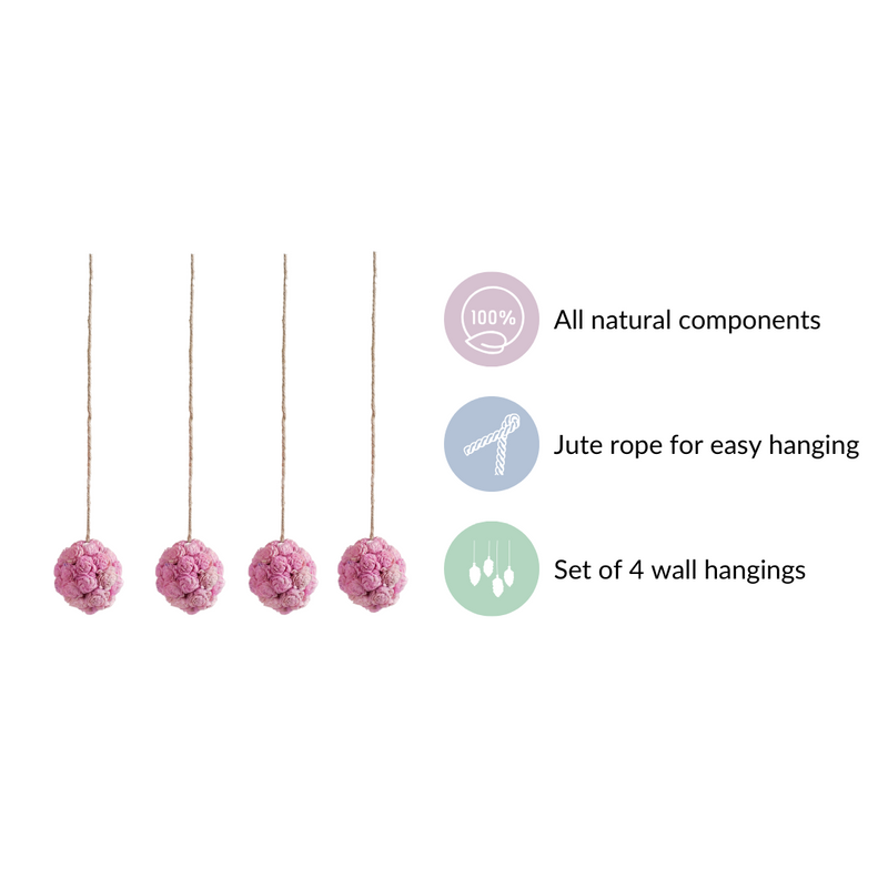Sustainable Flower Wall Hanging Decor Set of 4 Pink