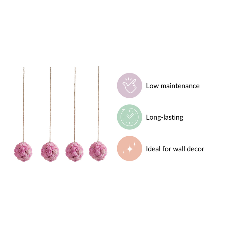 Sustainable Flower Wall Hanging Decor Set of 4 Pink