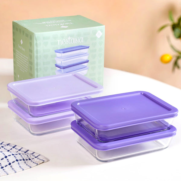 Set Of 4 Shallow Borosilicate Glass Food Storage Container 700ml