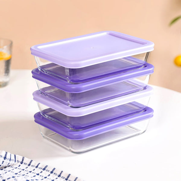 Set Of 4 Shallow Borosilicate Glass Food Storage Container 700ml