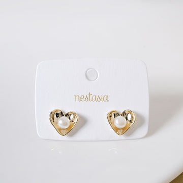 Gold Heart With Pearls Stud Earrings