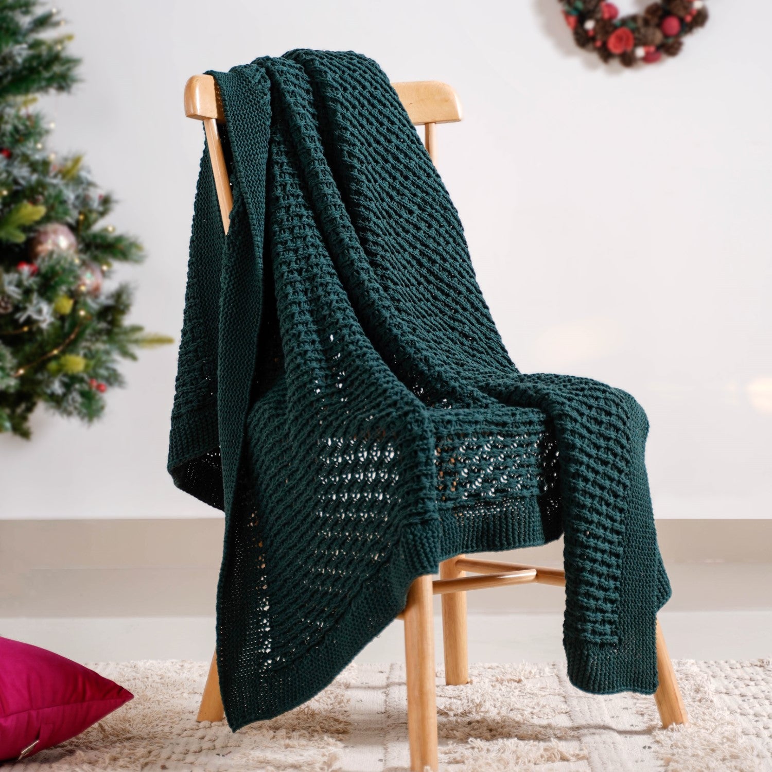 Green Cable Knitted Pure Cotton Soft Throw Blanket Online