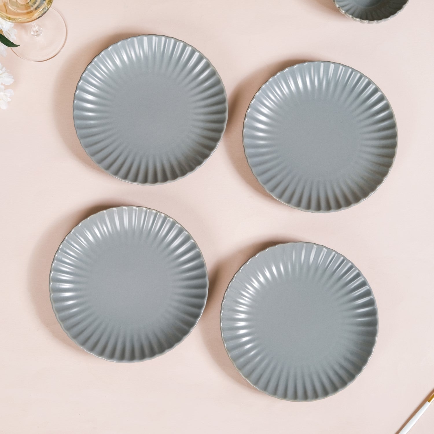 Set Of Solid Grey Scallop Snack Plates Inch - Main Image
