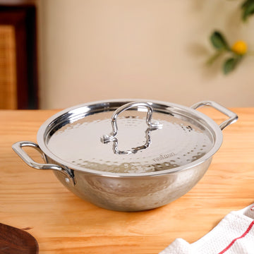 Hammered Stainless Steel Kadai With Lid 3500ml
