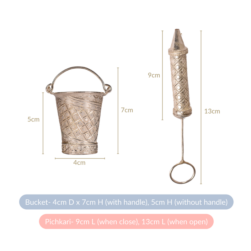 German Silver Holi Pichkari And Bucket Set Of 2