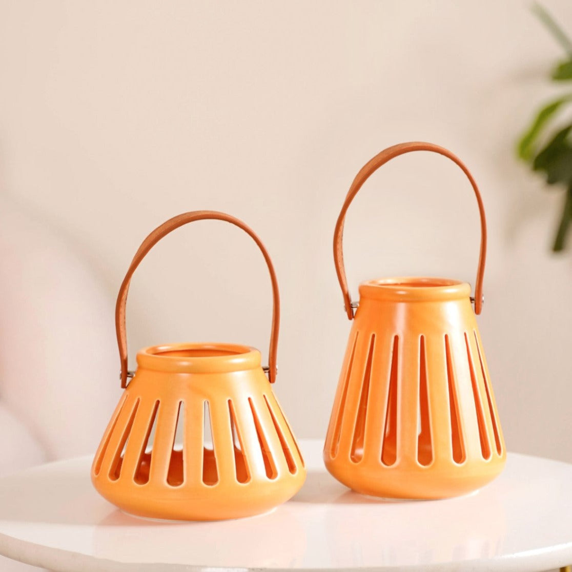 Ceramic Lantern With Handle Set of 2 Online - Premium Lantern