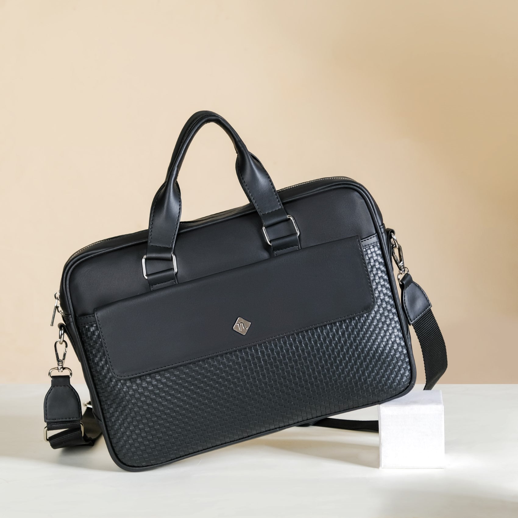 Embossed Vegan Leather Laptop Bag Black Online Premium Laptop