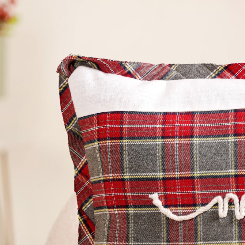 Plaid Merry Christmas Calligraphy Cushion Cover 20x14 Inch