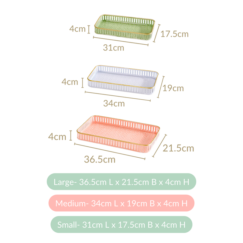 Herringbone Mosaic Pattern Rectangular Metal Tray Set Of 3