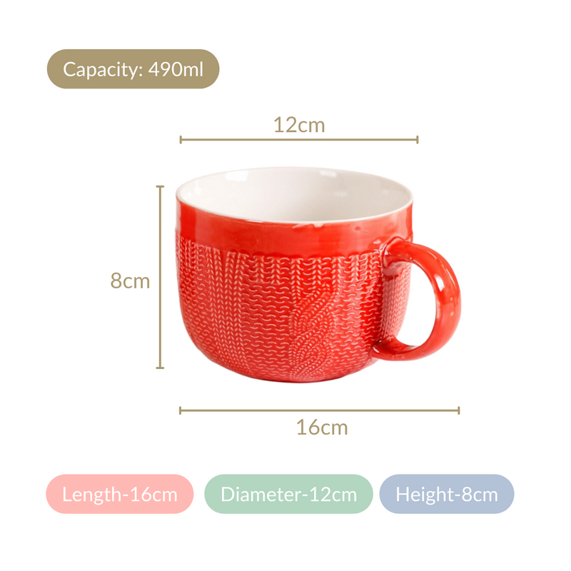 Winter Red Cappuccino Cup Set of 4 Large 490ml - Coffee mugs, coffee mug set, ceramic coffee mugs