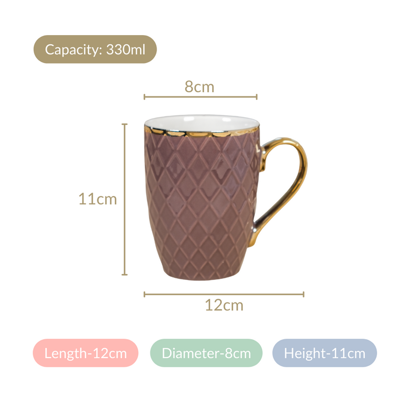 Rose Taupe Teacup Set of 6 330ml - Coffee mugs, coffee mug set, ceramic coffee mugs, tea cup set, tea cups, tea cup set of 6
