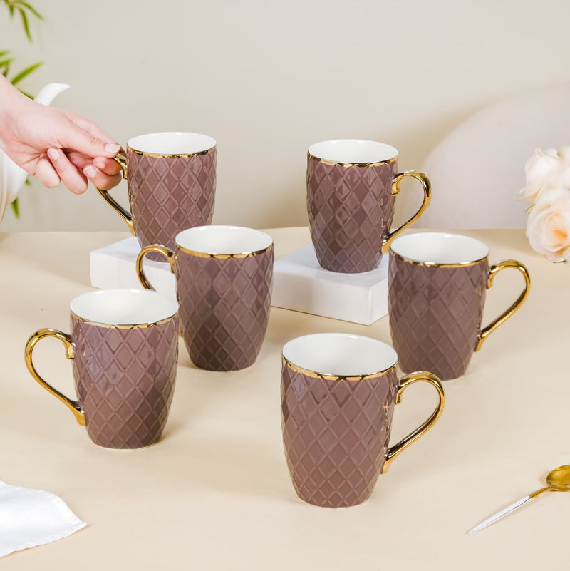Rose Taupe Teacup Set of 6 330ml - Coffee mugs, coffee mug set, ceramic coffee mugs, tea cup set, tea cups, tea cup set of 6