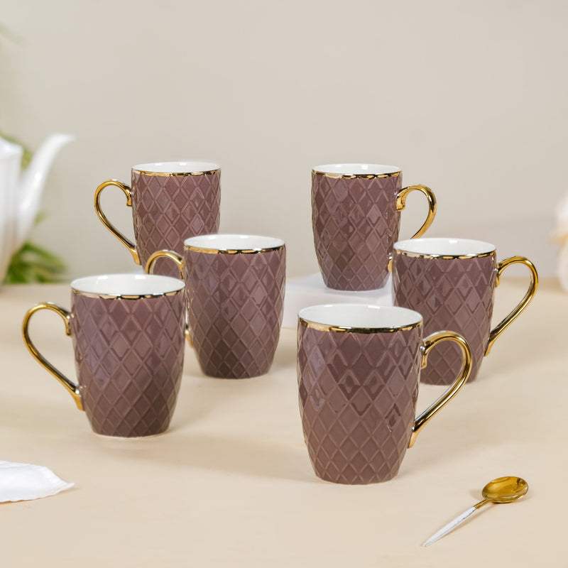 Rose Taupe Teacup Set of 6 330ml - Coffee mugs, coffee mug set, ceramic coffee mugs, tea cup set, tea cups, tea cup set of 6