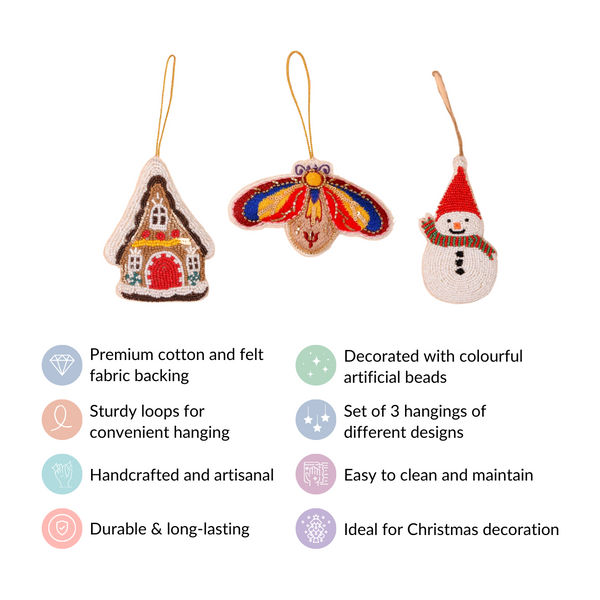 Christmas Hanging Ornament Set of 3 Multicolour