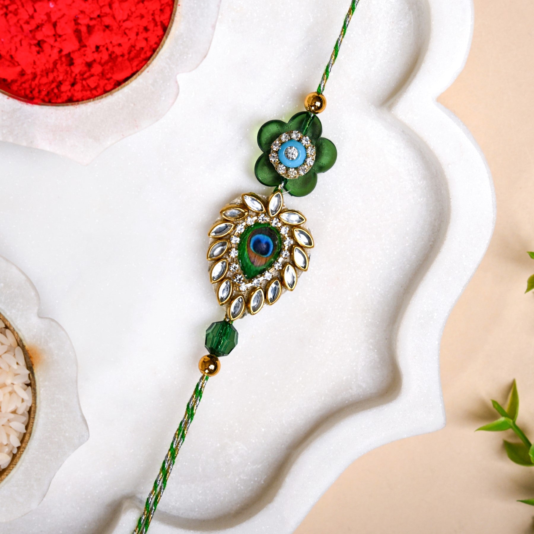 Peacock Kundan Rakhi Gift Set Online Premium Gift Hamper Nestasia