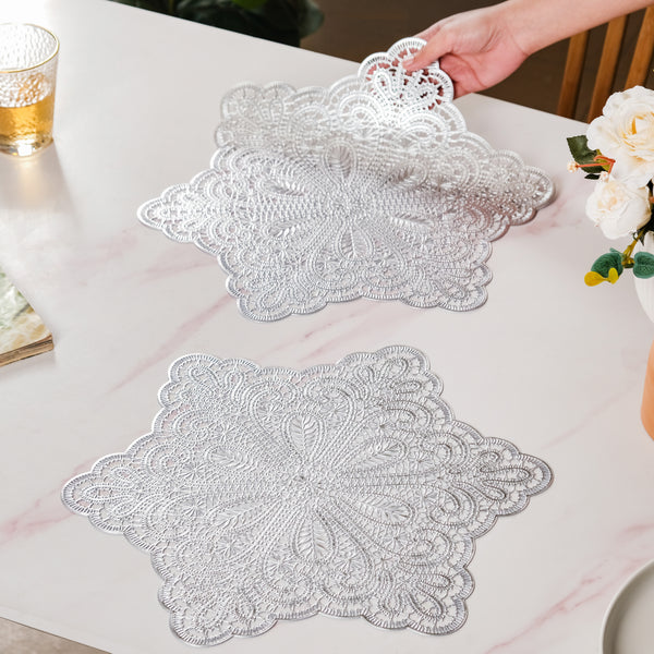 Star Shaped Cutwork Table Mat Silver Set Of 6
