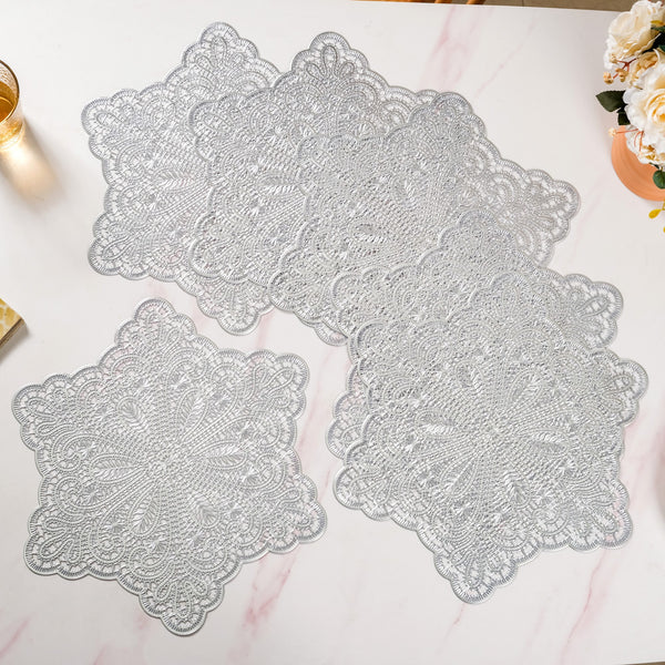Star Shaped Cutwork Table Mat Silver Set Of 6