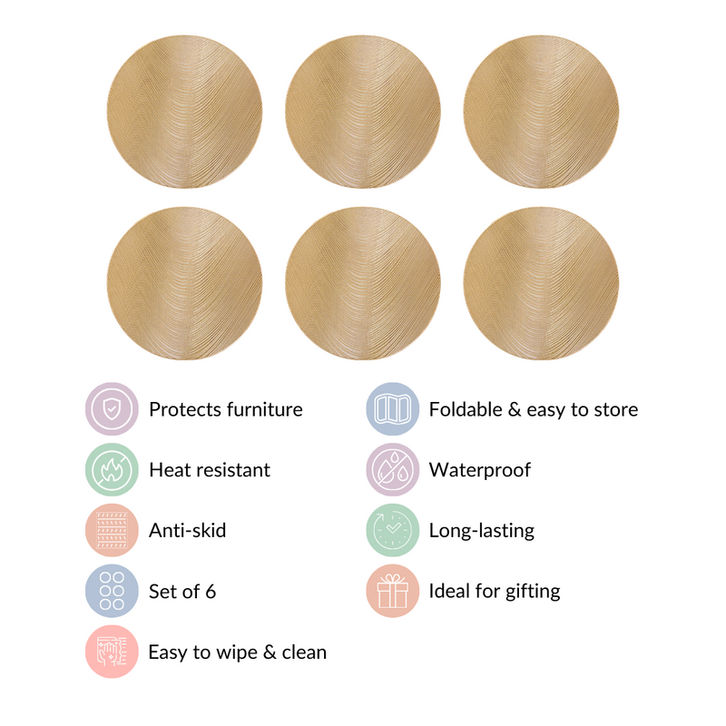 Gold Waterproof Table Mat Set Of 6