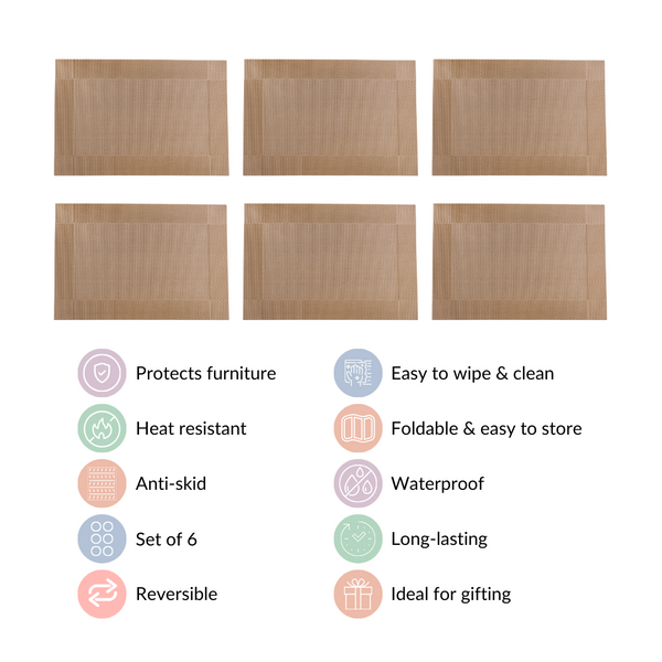 Reversible PVC Dining Table Mat Bronze Set Of 6