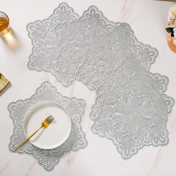 Star Shaped Cutwork Table Mat Silver Set Of 6
