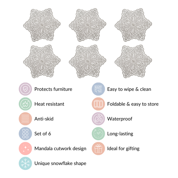 Star Shaped Cutwork Table Mat Silver Set Of 6