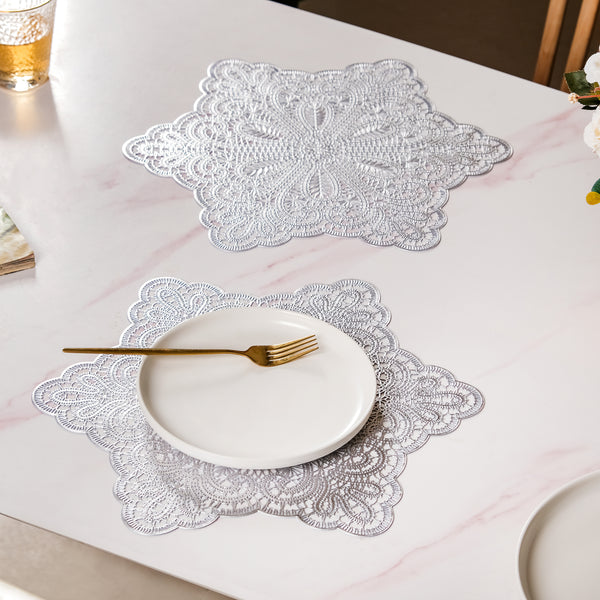 Star Shaped Cutwork Table Mat Silver Set Of 6