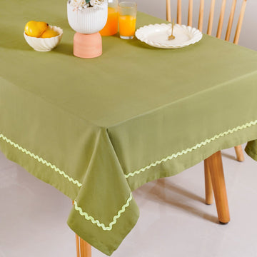 Ripple Edge Green 6 Seater Cotton Table Cloth 217x163cm