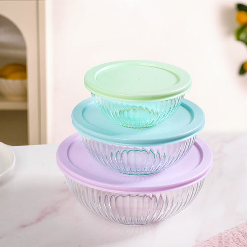 Sealpro Fluted Glass Mixing Bowls With Lids Set Of 3