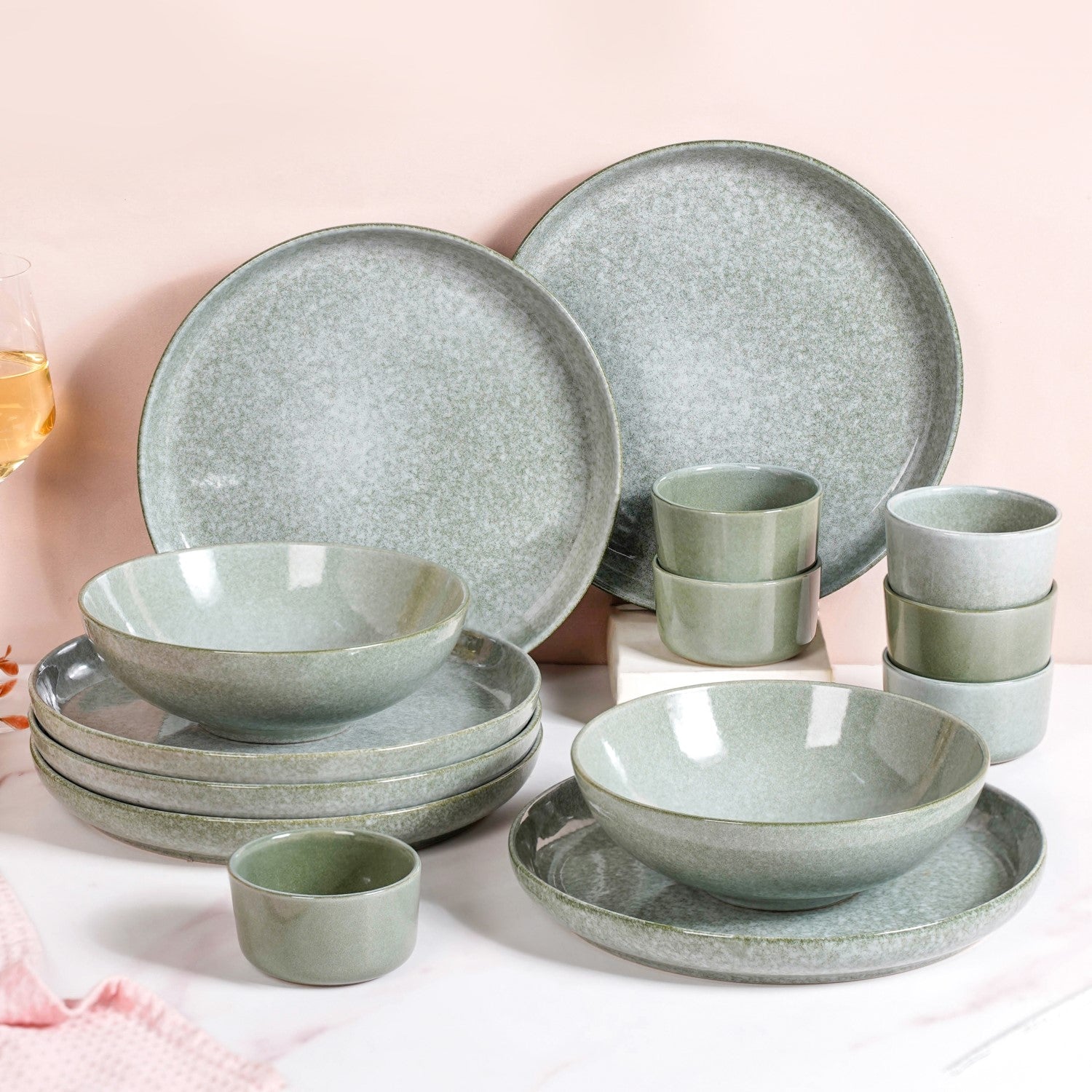 Ceramic Sage Green Dinnerware Handmade Pottery Green White Pasta - Main Image