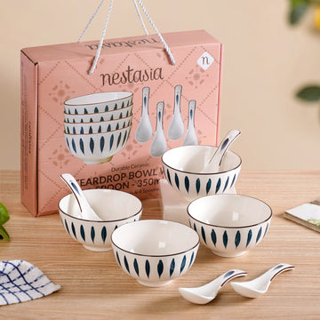 Set Of 4 Teardrop Soup Bowls With Spoon 350ml