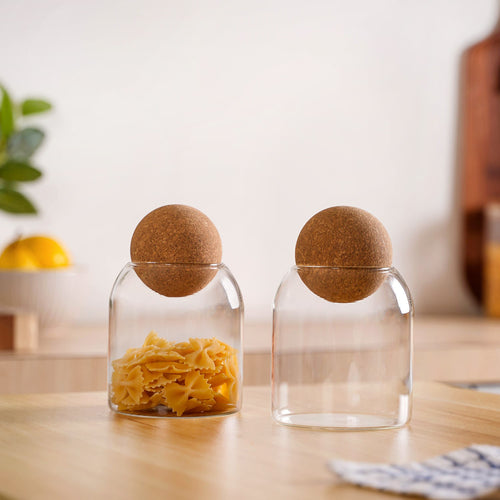 Set of 2 Scandinavian Glass Jar With Cork Lid 500ml