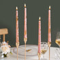 Set Of 8 Gilded Gold Blossom Pink Taper Candles