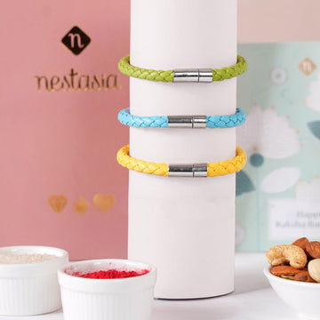 Set Of 3 Faux Leather Solid Bracelet